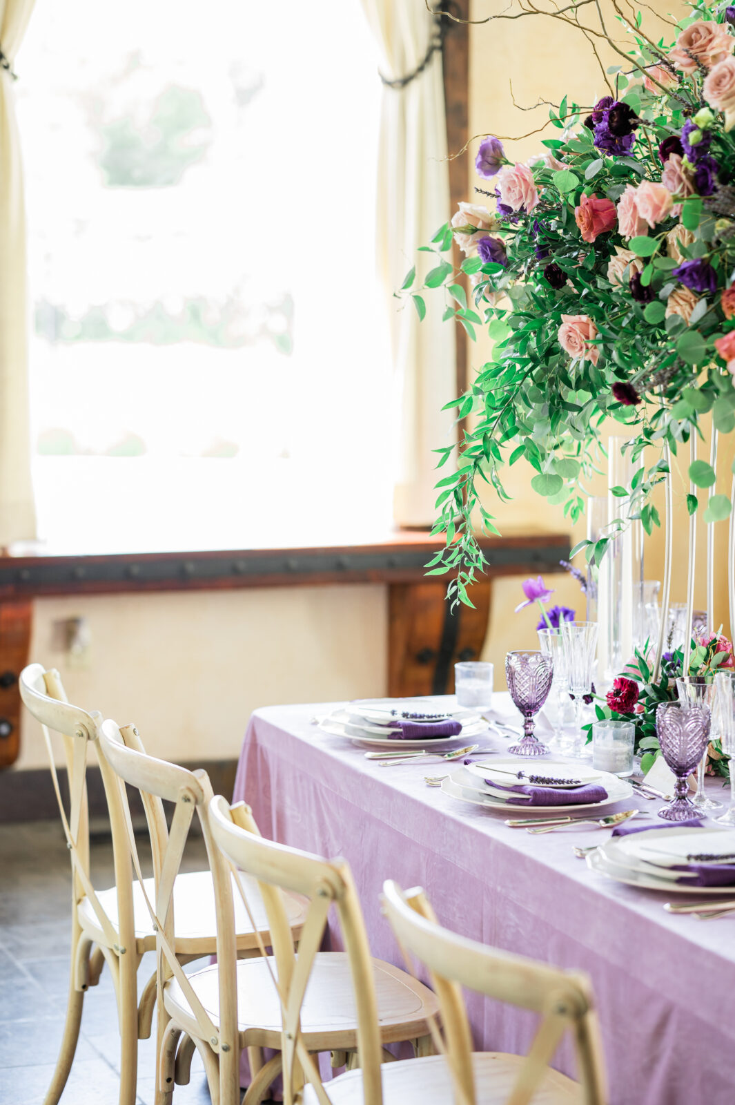 purple wedding setup